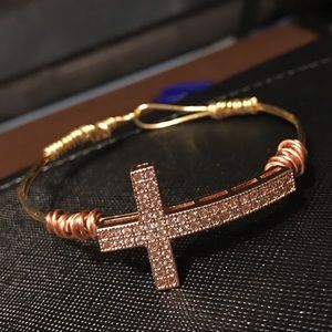 Rose Gold Copper Crystal Cross Cuff